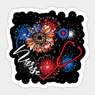 Patriotic Nurse 4th Of July American Flag Sunflower Love Sticker